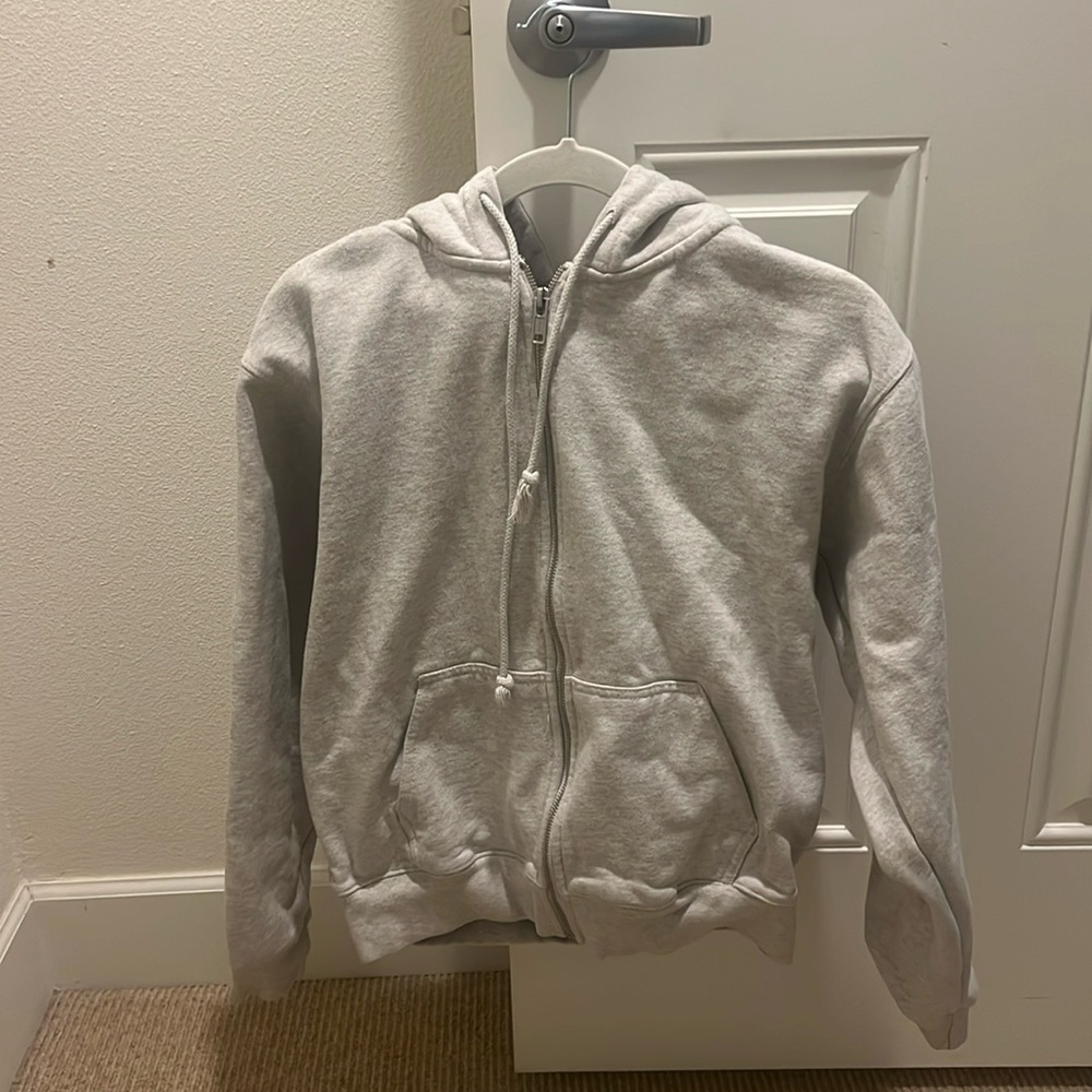 Brandy Melvillle grey hooded sweatshirt zip front
